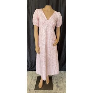 Coco Shop Antigua Pink Floral Puff Sleeve Midi Dress Size XS